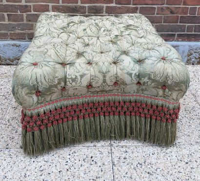 PAIR OF CHAUFFEUSES matched with a POUF upholstered...