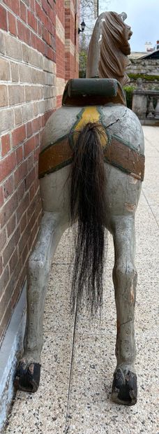 Carved and polychromed wooden MANEGE HORSE...