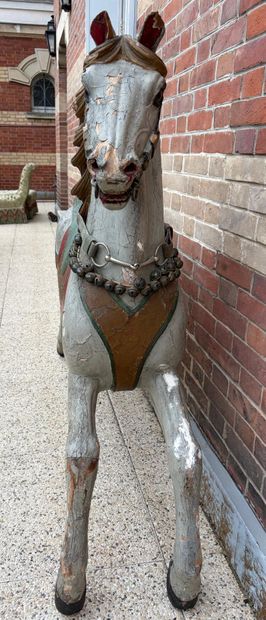 Carved and polychromed wooden MANEGE HORSE...