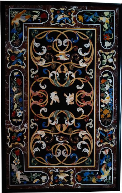 Rectangular marble PLATEAU with polychrome...