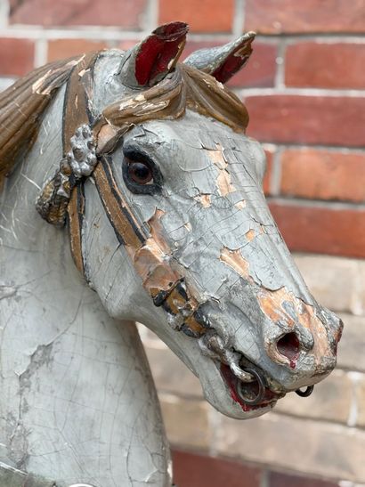 Carved and polychromed wooden MANEGE HORSE...