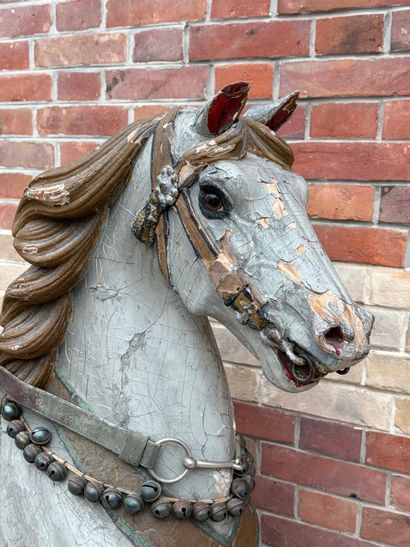 Carved and polychromed wooden MANEGE HORSE...