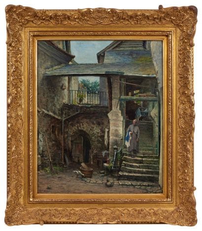 Victor VIGNON (1847-1909)
Cour de ferme 
Huile...