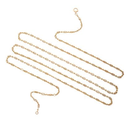 LONG NECKLACE
featuring a series of geometric...