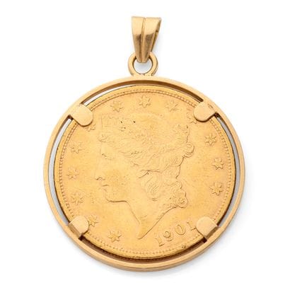PENDENTIF 
présentant une pièce de 20 dollar...