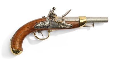 PISTOLET DE MARINE à silex modèle 1822. 
Canon...