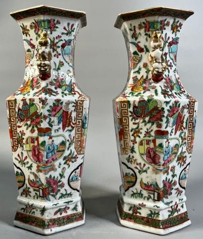CANTON, late 19th century, 
Pair of hexagonal...