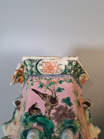 CHINA
Pair of hexagonal porcelain vases decorated...