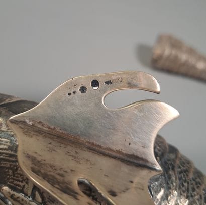 Silver FISH with articulated body and green...