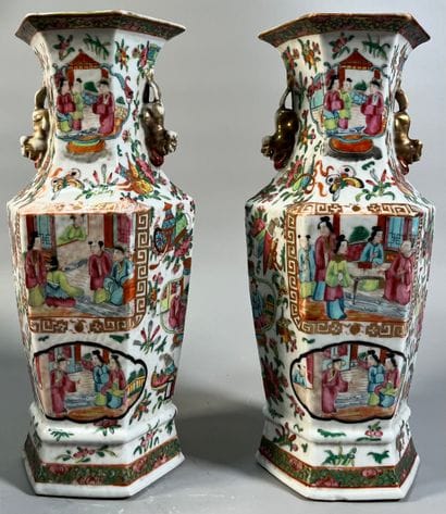 CANTON, late 19th century, 
Pair of hexagonal...