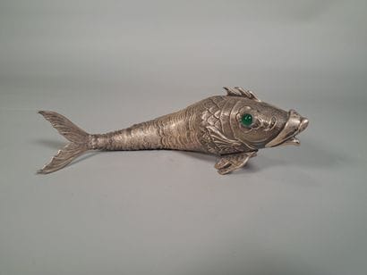 Silver FISH with articulated body and green...