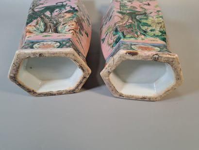 CHINA
Pair of hexagonal porcelain vases decorated...