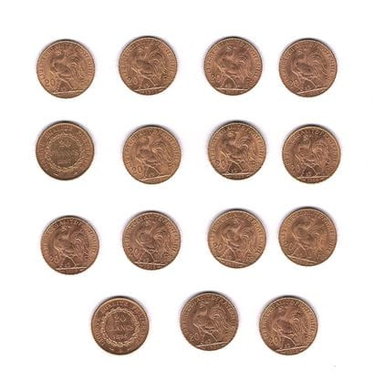 FRANCE
15 pieces 20f gold 
Weight : 96.86g

Reduced...