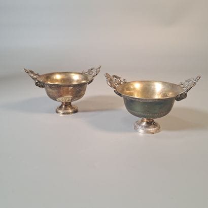 ODIOT PARIS
Pair of vermeil salerons on pedestal,...