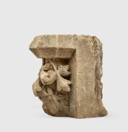 CARVED SANDSTONE BASE
in high relief, decorated...