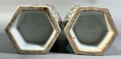 CANTON, late 19th century, 
Pair of hexagonal...