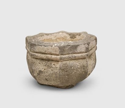 LIMESTONE STOUP
octagonal shape with molded...