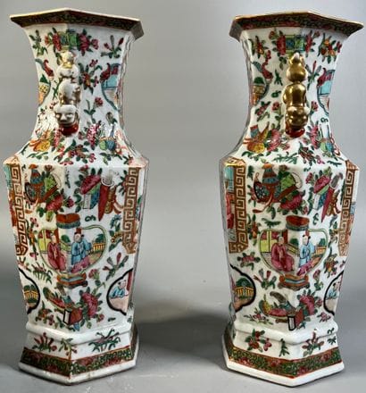 CANTON, late 19th century, 
Pair of hexagonal...