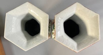 CANTON, late 19th century, 
Pair of hexagonal...