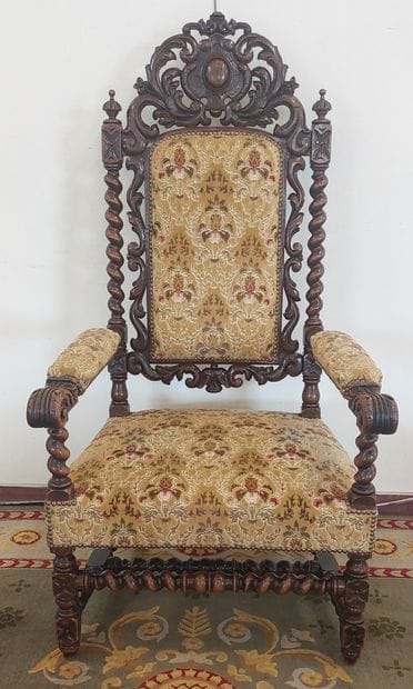 Carved and twisted natural wood armchair,...