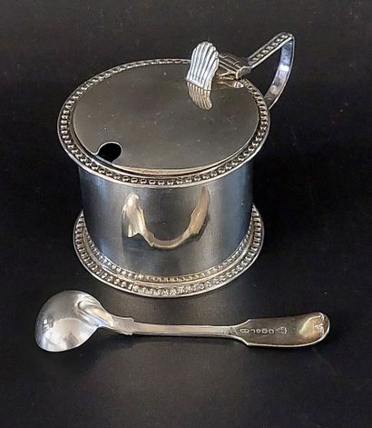 MOUTARDIER en argent anglais, sa petite cuillère...