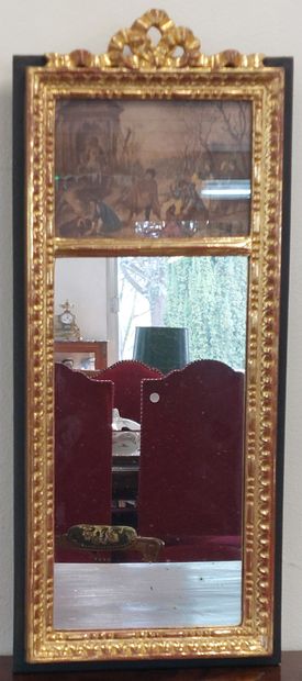 SMALL TRUMEAU in wood and gilded stucco with...