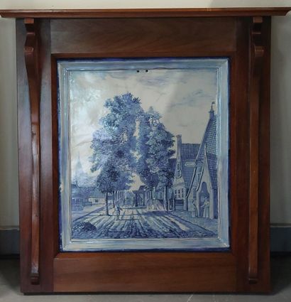 Earthenware PLAQUE with blue decoration on...