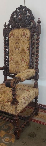 Carved and twisted natural wood armchair,...