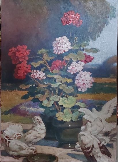 Victor LHOMME (1870-1957)

Geranium and doves...