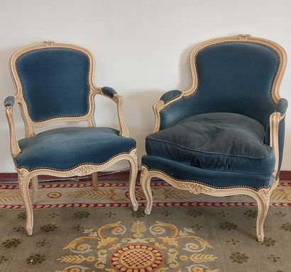 Shepherd's chair and armchair in moulded...
