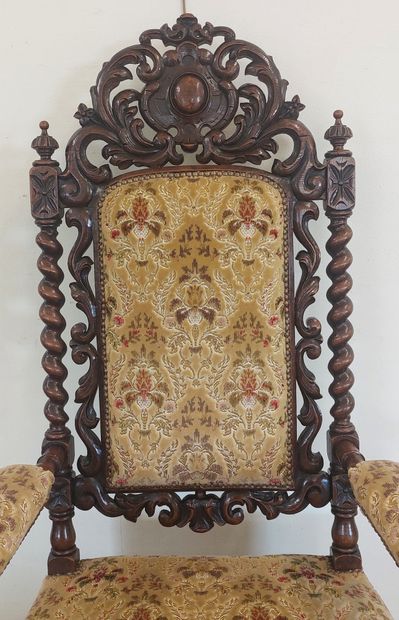 Carved and twisted natural wood armchair,...