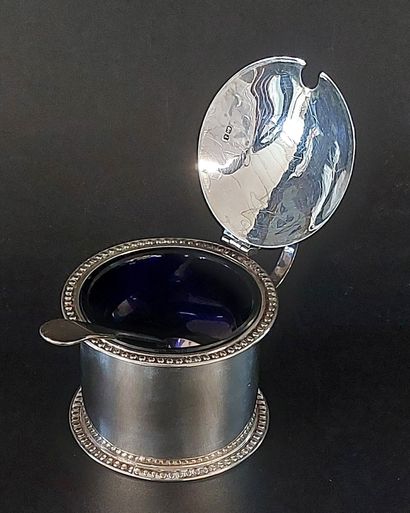 MOUTARDIER en argent anglais, sa petite cuillère...