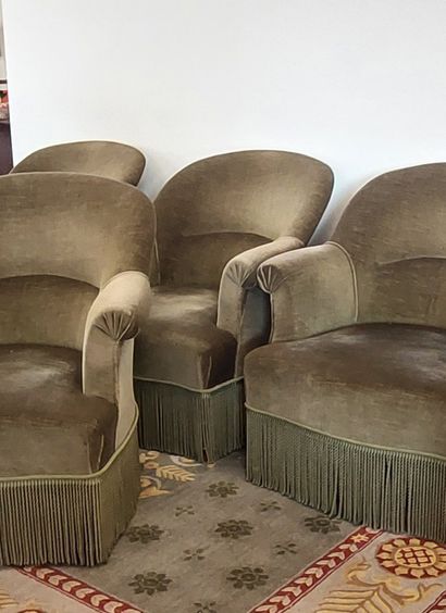 SUITE OF FOUR CRAPAUDS upholstered in green...