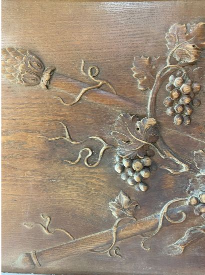 Carved wooden PANEL decorated with a figure's...