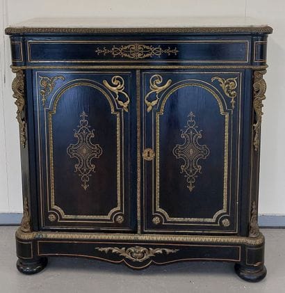 SUPPORT FURNITURE in blackened wood, brass...