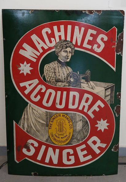 LARGE ENAMELLED PLATE in sheet metal 

Singer...