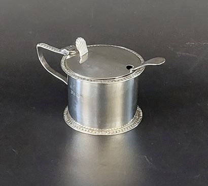 MOUTARDIER en argent anglais, sa petite cuillère...