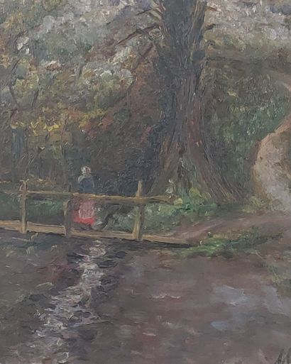 19th century school 

The bridge 

Oil on...
