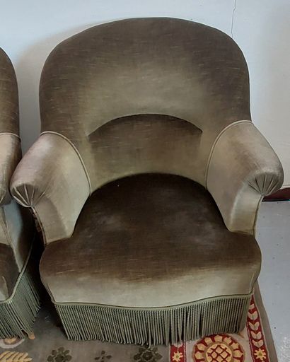 SUITE OF FOUR CRAPAUDS upholstered in green...