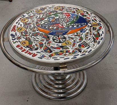LOW TABLE in chromed and blackened metal,...