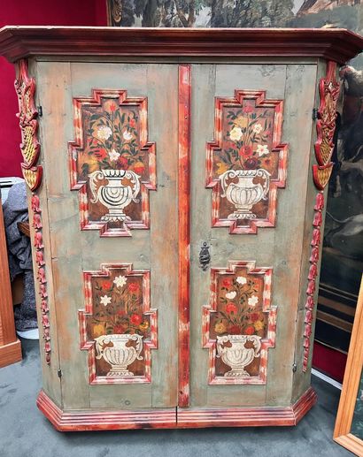 ARMOIRE DE MARIAGE en résineux repeint vert...