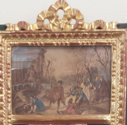 SMALL TRUMEAU in wood and gilded stucco with...