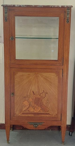 Wooden veneer VITRINE opening through a glass...