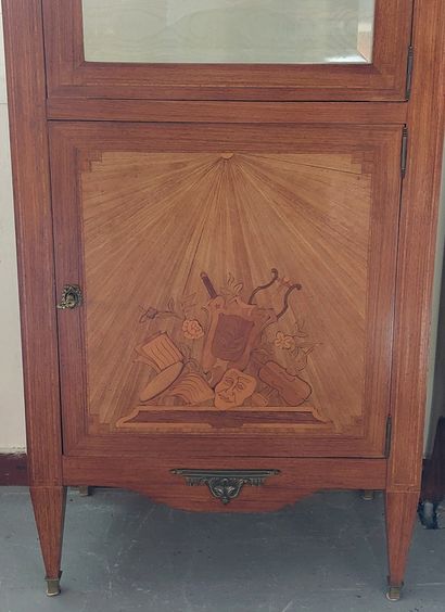 Wooden veneer VITRINE opening through a glass...
