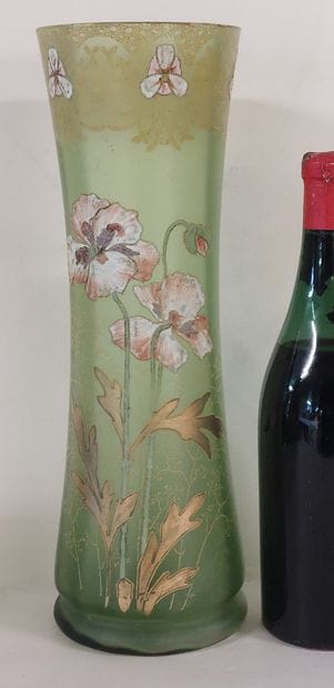 LARGE glass VASE with enamelled decoration...