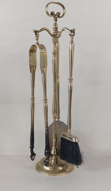 three-piece bronze CHIMNEY KIT (tongs, shovel,...