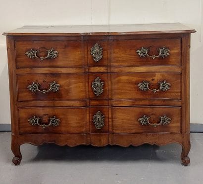 WALNUT COMMODE with curved front opening...