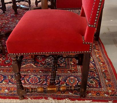 SET OF EIGHT NATURAL WOODEN CHAIRS upholstered...