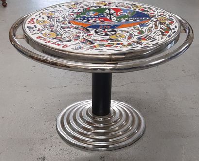 LOW TABLE in chromed and blackened metal,...