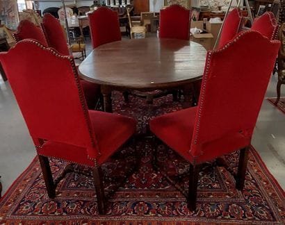SET OF EIGHT NATURAL WOODEN CHAIRS upholstered...